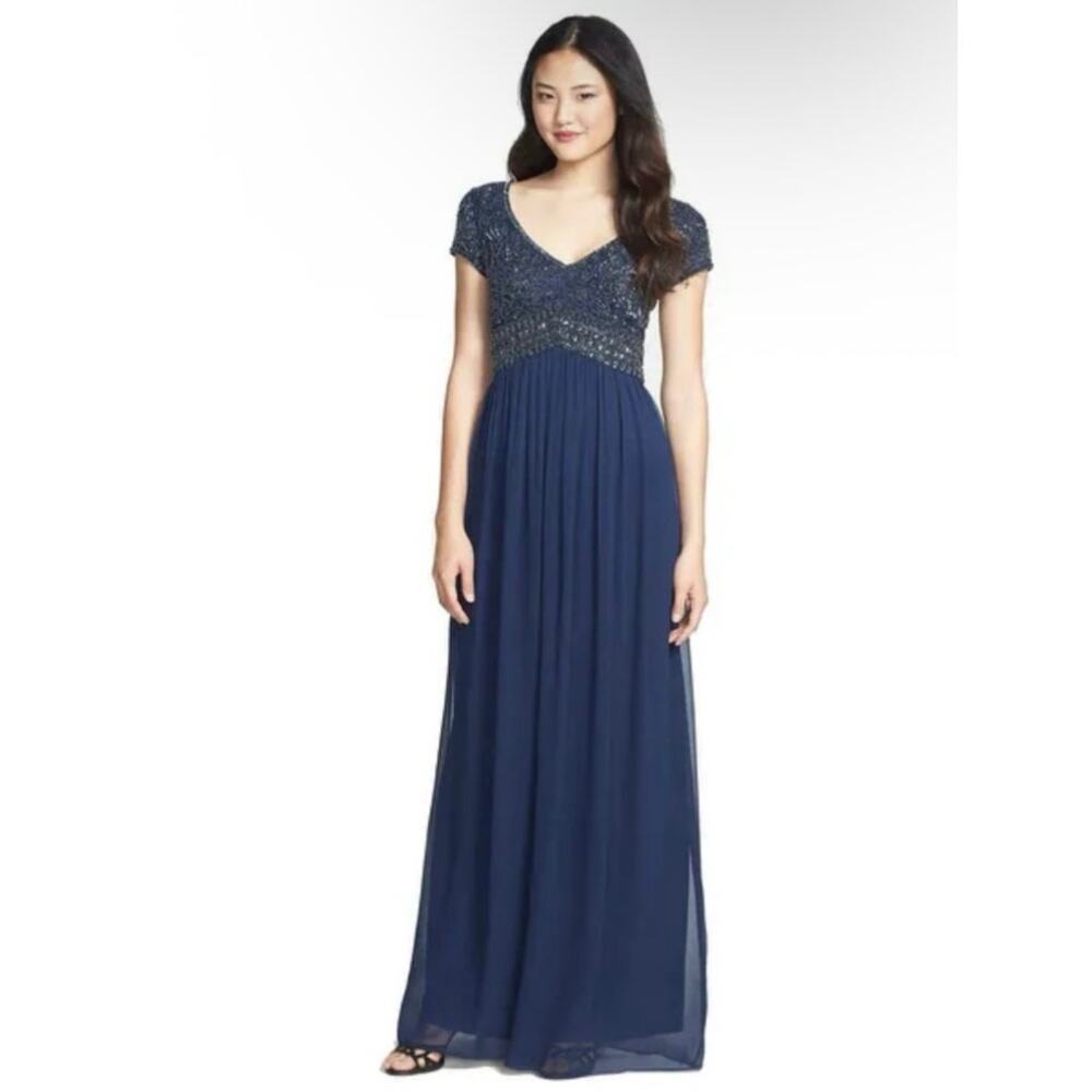 Adrianna Pappel NWT $360‎ Cap Sleeve Beaded Bodice Gown